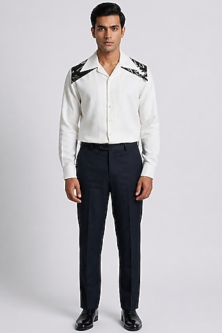 White Poly Matka Shirt by Rohit Doshi