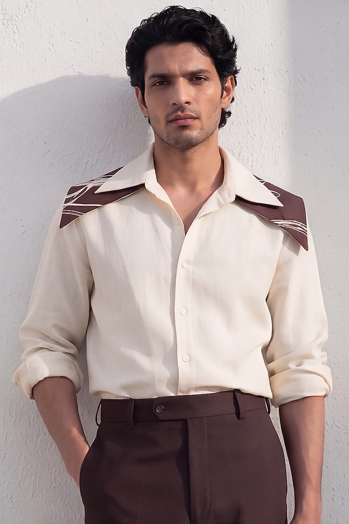 Off-White Poly Matka Party Wear Shirt by Rohit Doshi at Pernia's Pop Up Shop
