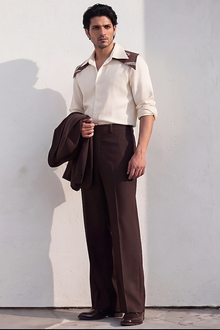 Off-White Poly Matka Party Wear Shirt by Rohit Doshi at Pernia's Pop Up Shop