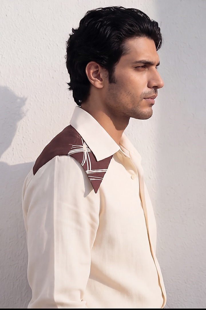 Off-White Poly Matka Party Wear Shirt by Rohit Doshi at Pernia's Pop Up Shop