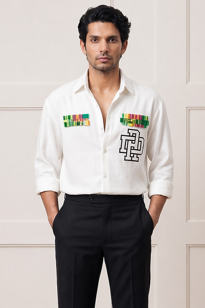 White Cotton Party Wear Shirting Fabric Party Wear Shirt by Rohit Doshi at Pernia's Pop Up Shop