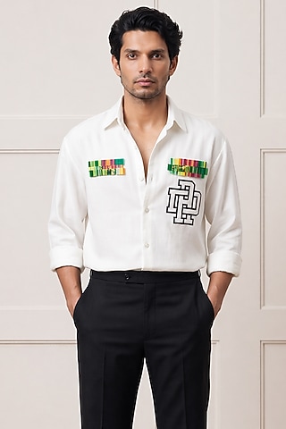 White Cotton Shirting Fabric Shirt by Rohit Doshi