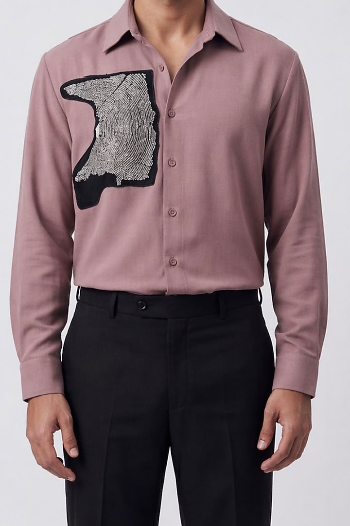 Mauve Polyester Party Wear Shirt by Rohit Doshi at Pernia's Pop Up Shop