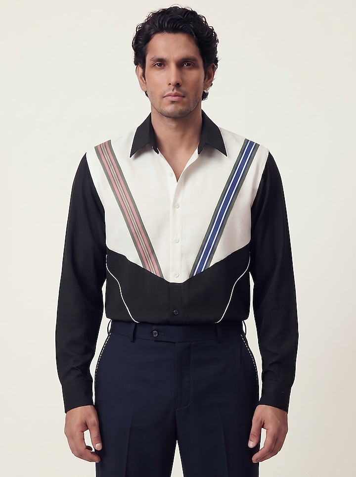 Black & White Polyester Party Wear Shirt by Rohit Doshi at Pernia's Pop Up Shop