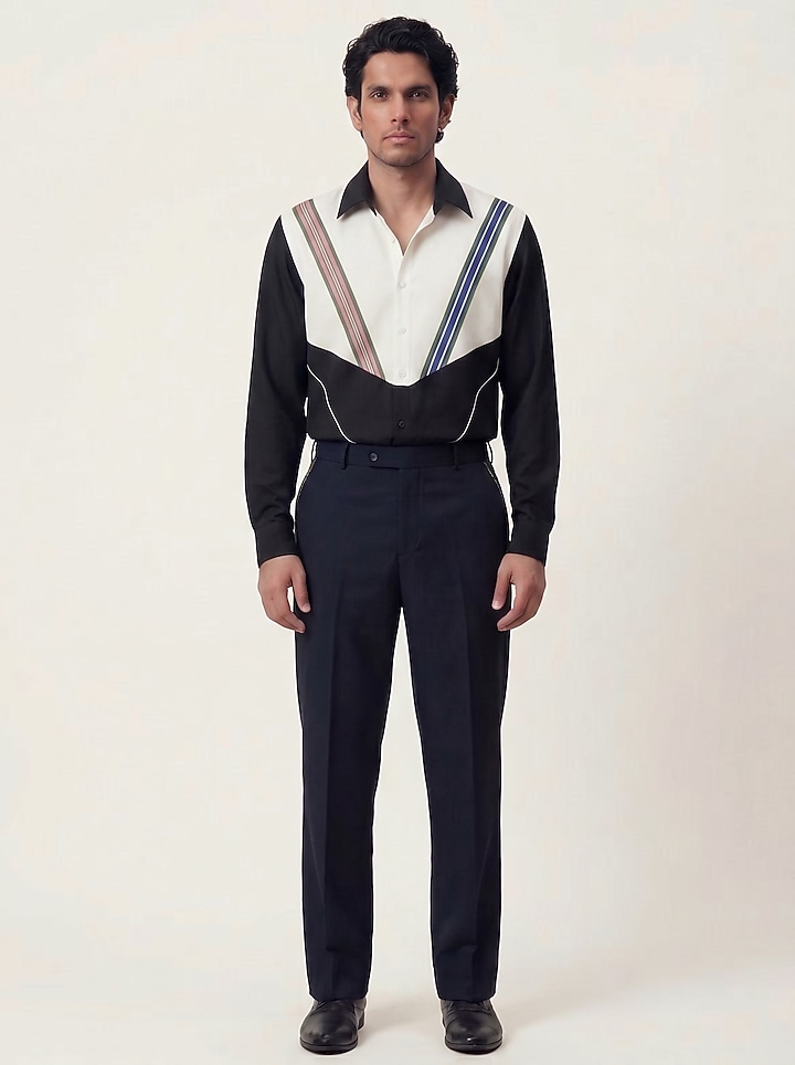 Black & White Polyester Party Wear Shirt by Rohit Doshi at Pernia's Pop Up Shop
