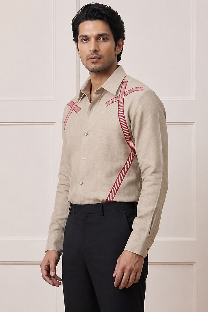Beige Poly Matka Party Wear Shirt by Rohit Doshi at Pernia's Pop Up Shop
