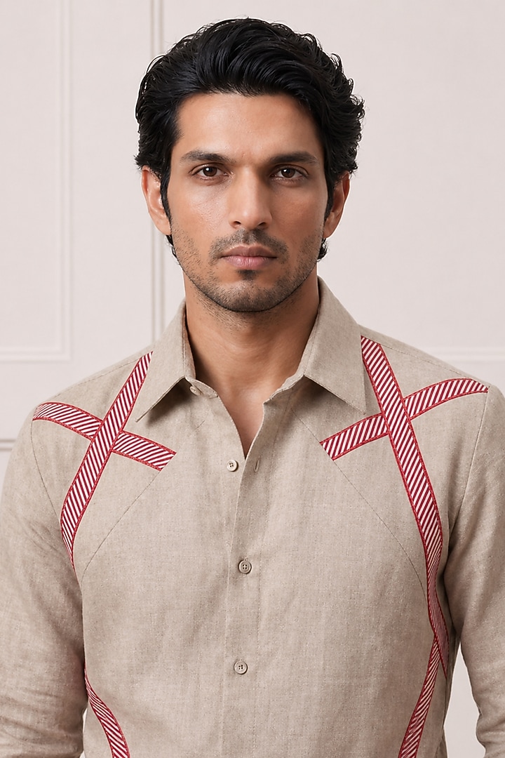 Beige Poly Matka Party Wear Shirt by Rohit Doshi at Pernia's Pop Up Shop
