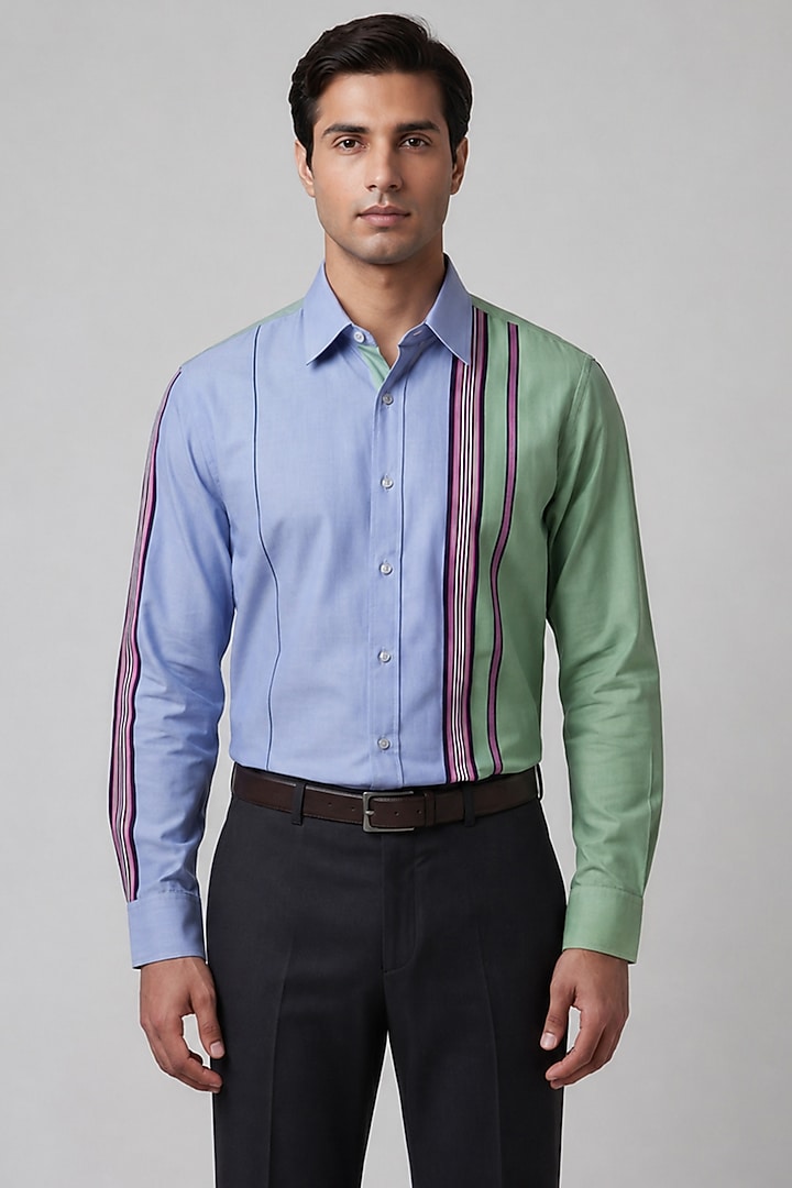 Blue Cotton Party Wear Shirting Fabric Party Wear Shirt by Rohit Doshi at Pernia's Pop Up Shop