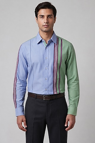 Blue Cotton Shirting Fabric Shirt by Rohit Doshi