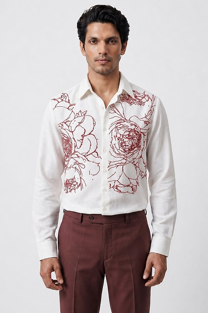 Ivory Poly Matka Party Wear Shirt by Rohit Doshi at Pernia's Pop Up Shop