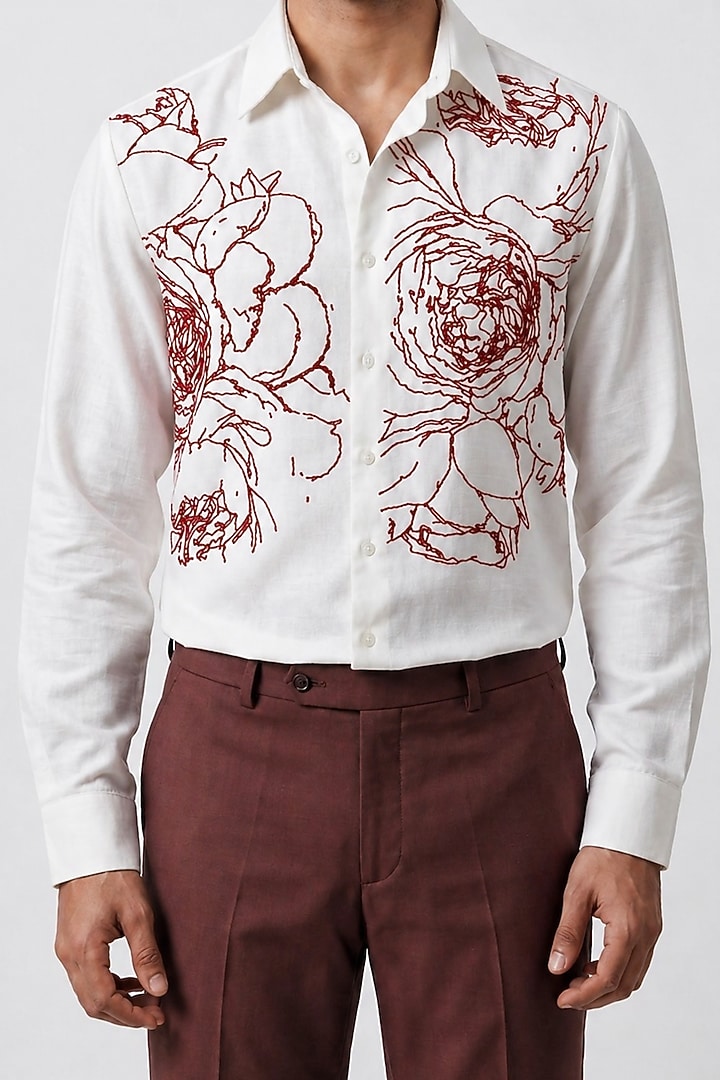 Ivory Poly Matka Party Wear Shirt by Rohit Doshi at Pernia's Pop Up Shop