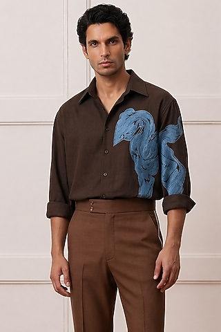 Brown Polyester Shirt by Rohit Doshi