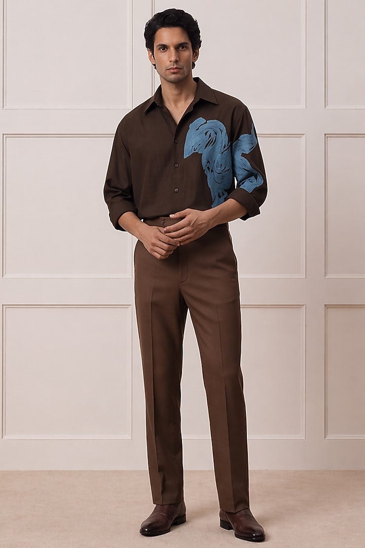 Brown Polyester Party Wear Shirt by Rohit Doshi at Pernia's Pop Up Shop