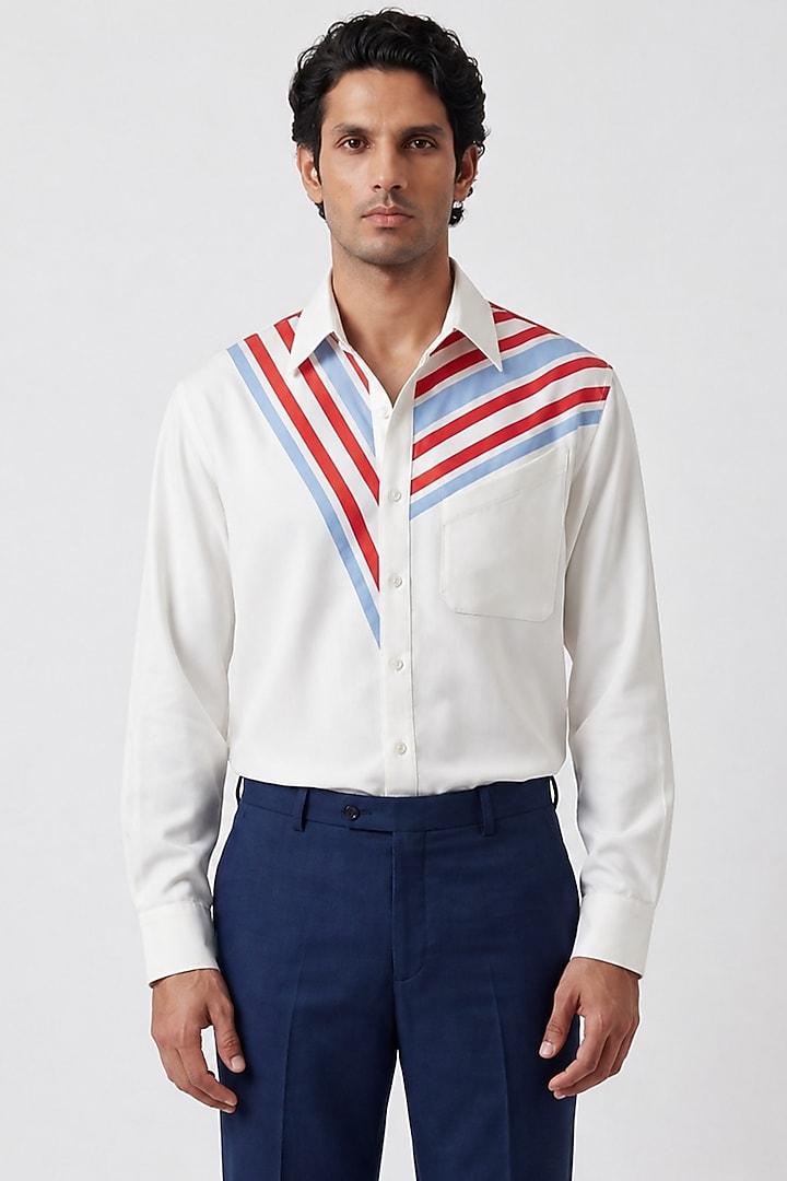 White Polyester Party Wear Shirt by Rohit Doshi at Pernia's Pop Up Shop