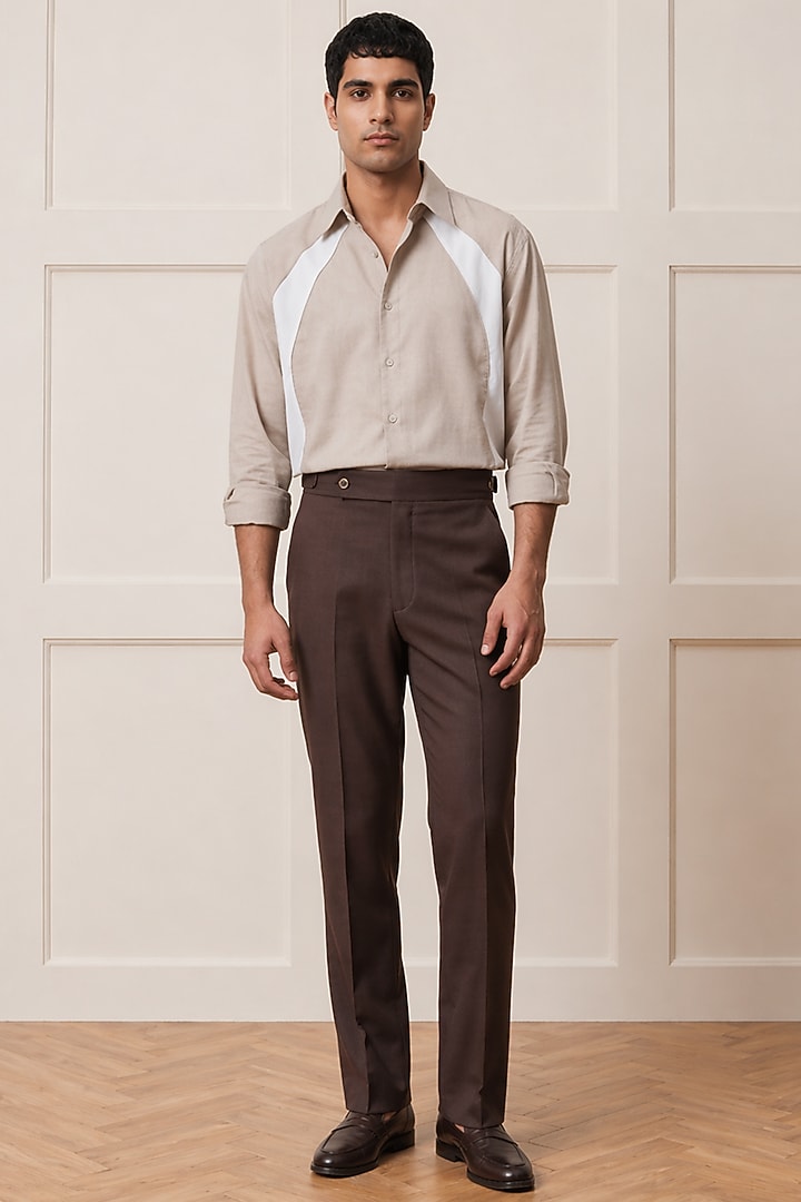Beige Cotton Summer Shirting Fabric Summer Shirt by Rohit Doshi at Pernia's Pop Up Shop