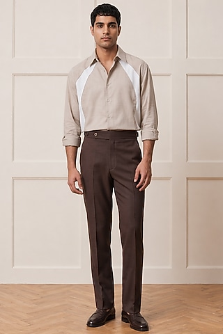 Beige Cotton Shirting Fabric Shirt by Rohit Doshi