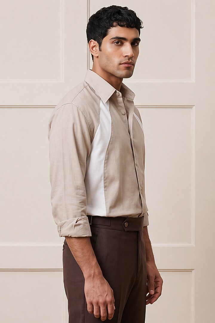 Beige Cotton Summer Shirting Fabric Summer Shirt by Rohit Doshi at Pernia's Pop Up Shop