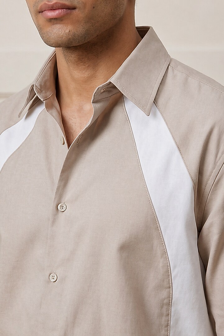 Beige Cotton Summer Shirting Fabric Summer Shirt by Rohit Doshi at Pernia's Pop Up Shop