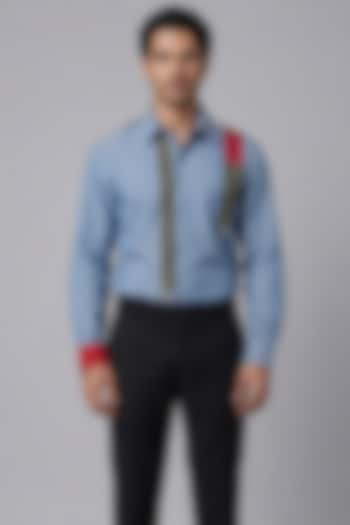 Blue Poly Matka Party Wear Shirt by Rohit Doshi at Pernia's Pop Up Shop