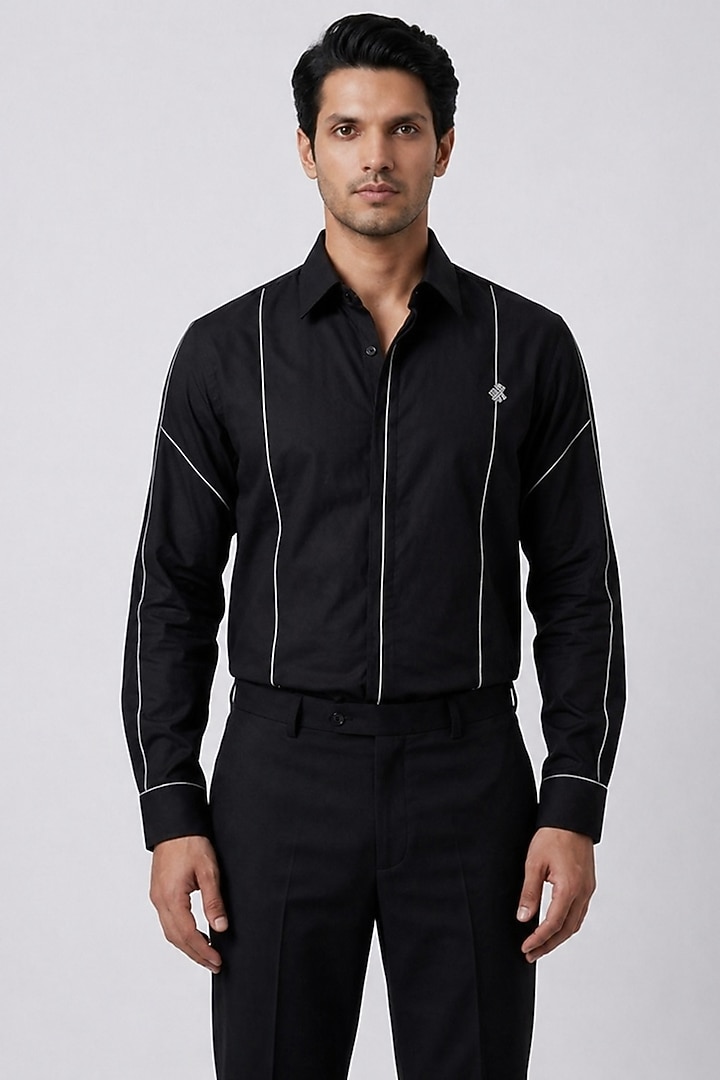 Black Cotton Summer Shirting Fabric Summer Shirt by Rohit Doshi at Pernia's Pop Up Shop