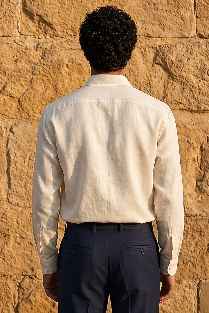 Off-White Polyester Party Wear Shirt by Rohit Doshi at Pernia's Pop Up Shop