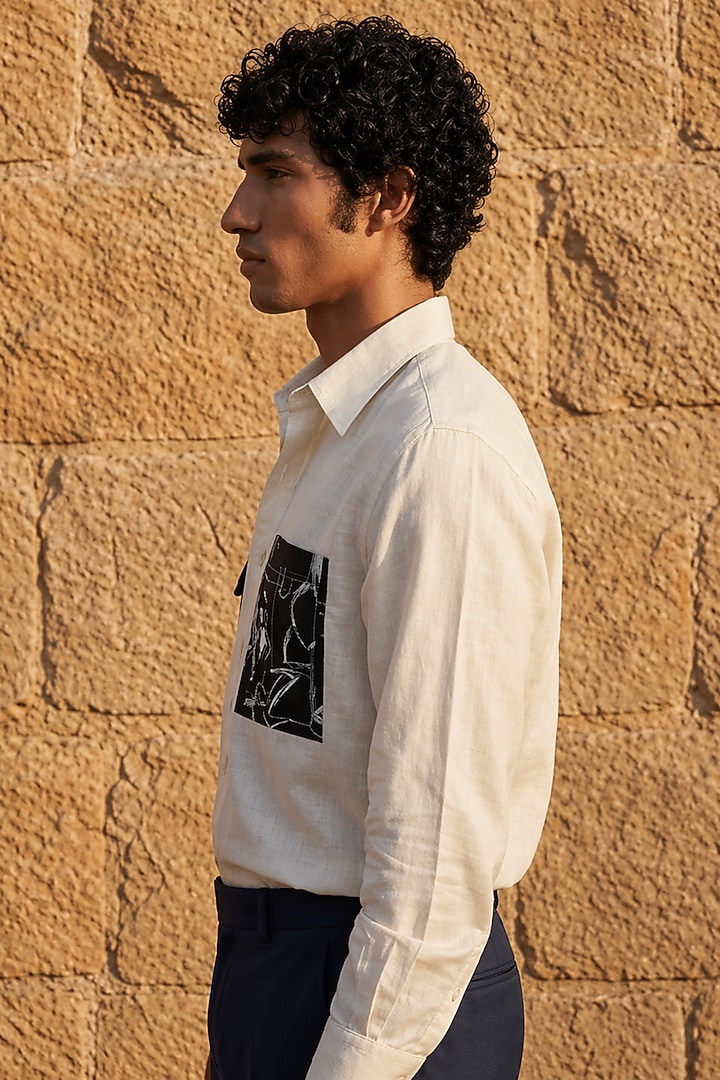Off-White Polyester Party Wear Shirt by Rohit Doshi at Pernia's Pop Up Shop