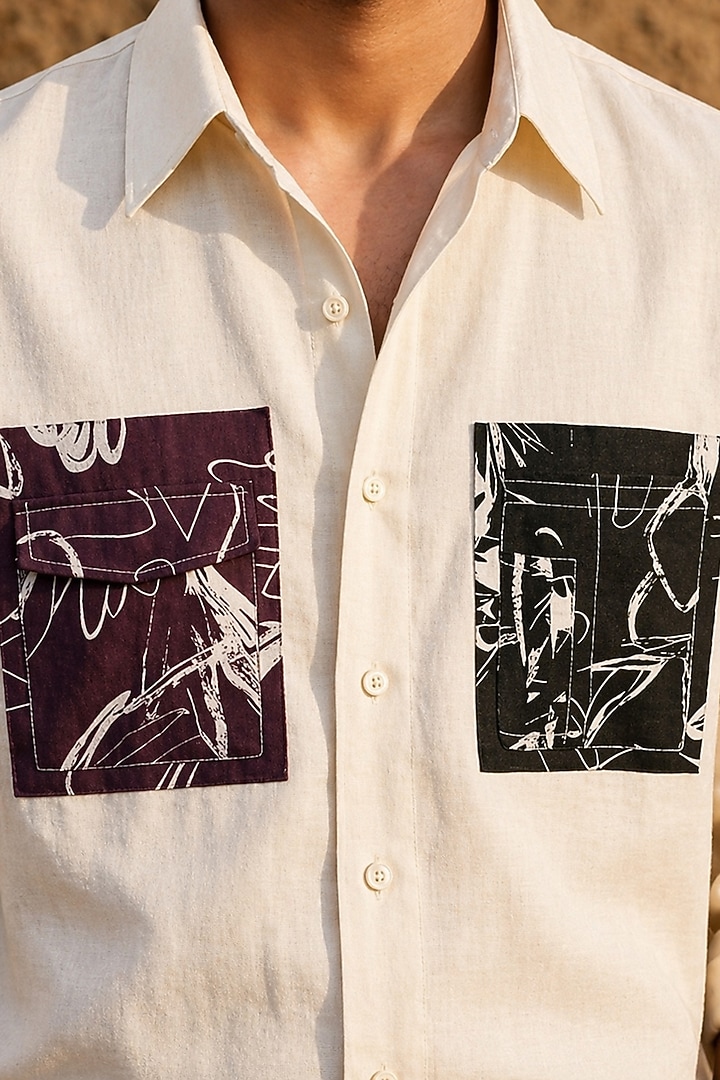 Off-White Polyester Party Wear Shirt by Rohit Doshi at Pernia's Pop Up Shop