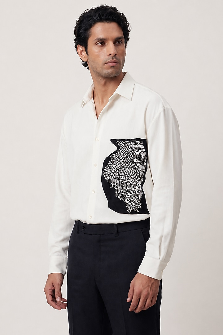Off-White Polyester Party Wear Shirt by Rohit Doshi at Pernia's Pop Up Shop