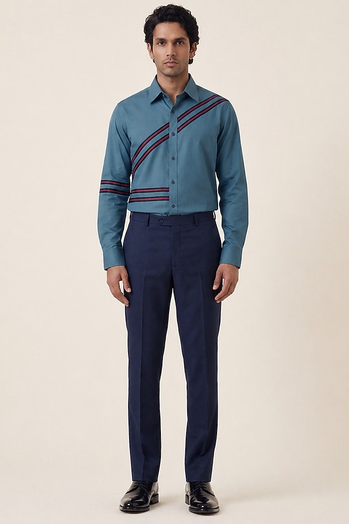 Petrol Blue Cotton Summer Shirting Fabric Summer Shirt by Rohit Doshi at Pernia's Pop Up Shop