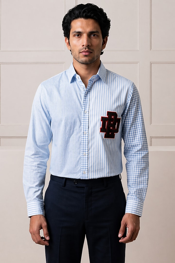 Blue Cotton Summer Shirting Fabric Summer Shirt by Rohit Doshi at Pernia's Pop Up Shop