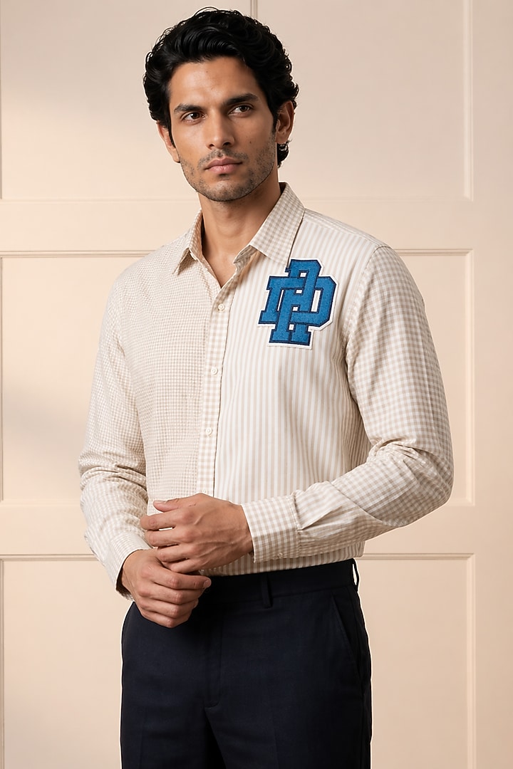 Beige Cotton Summer Shirting Fabric Summer Shirt by Rohit Doshi at Pernia's Pop Up Shop