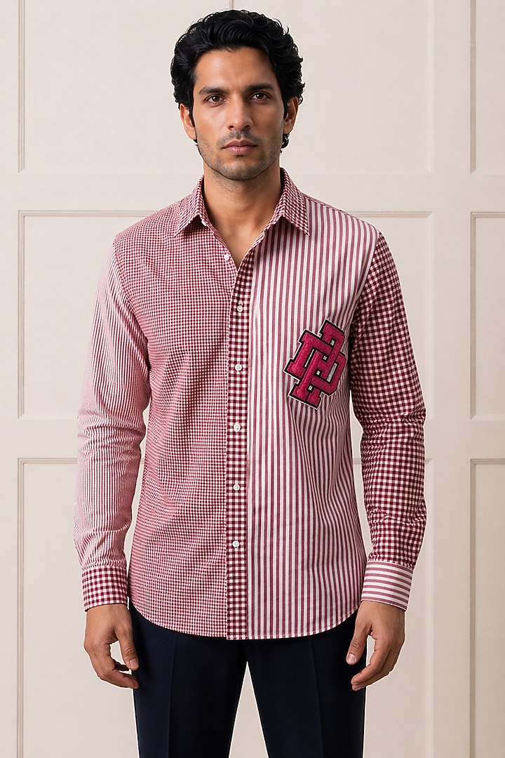 Red Cotton Summer Shirting Fabric Summer Shirt by Rohit Doshi at Pernia's Pop Up Shop
