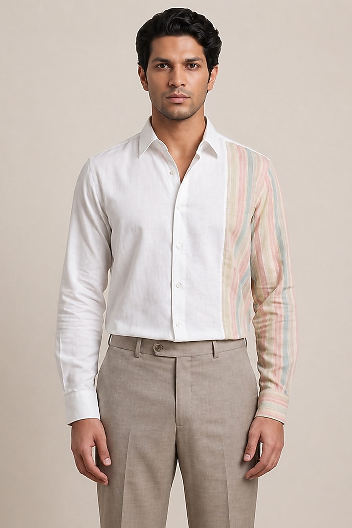 White Polyester Summer Shirt by Rohit Doshi at Pernia's Pop Up Shop