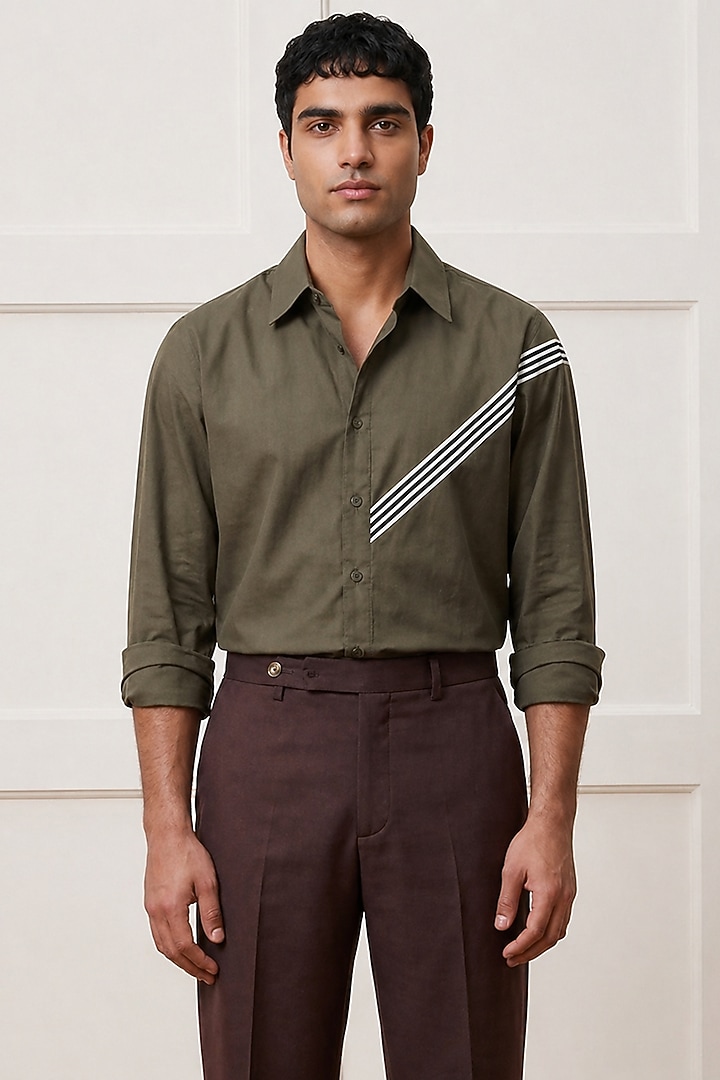 Olive Cotton Summer Shirting Fabric Summer Shirt by Rohit Doshi at Pernia's Pop Up Shop