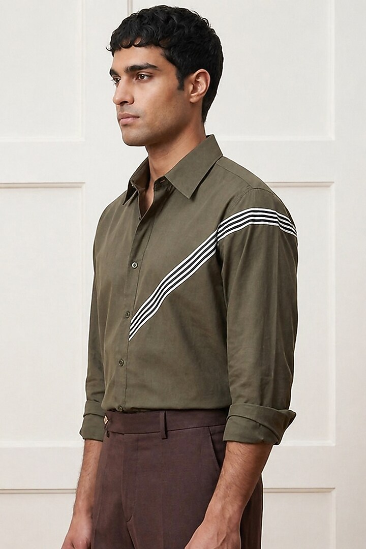 Olive Cotton Summer Shirting Fabric Summer Shirt by Rohit Doshi at ...