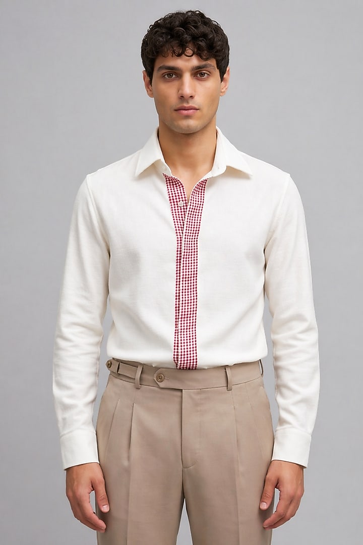 Off-White Polyester Party Wear Shirt by Rohit Doshi at Pernia's Pop Up Shop