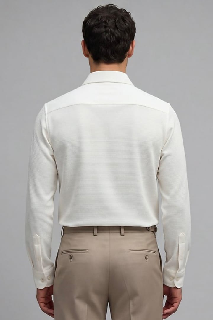 Off-White Polyester Party Wear Shirt by Rohit Doshi at Pernia's Pop Up Shop