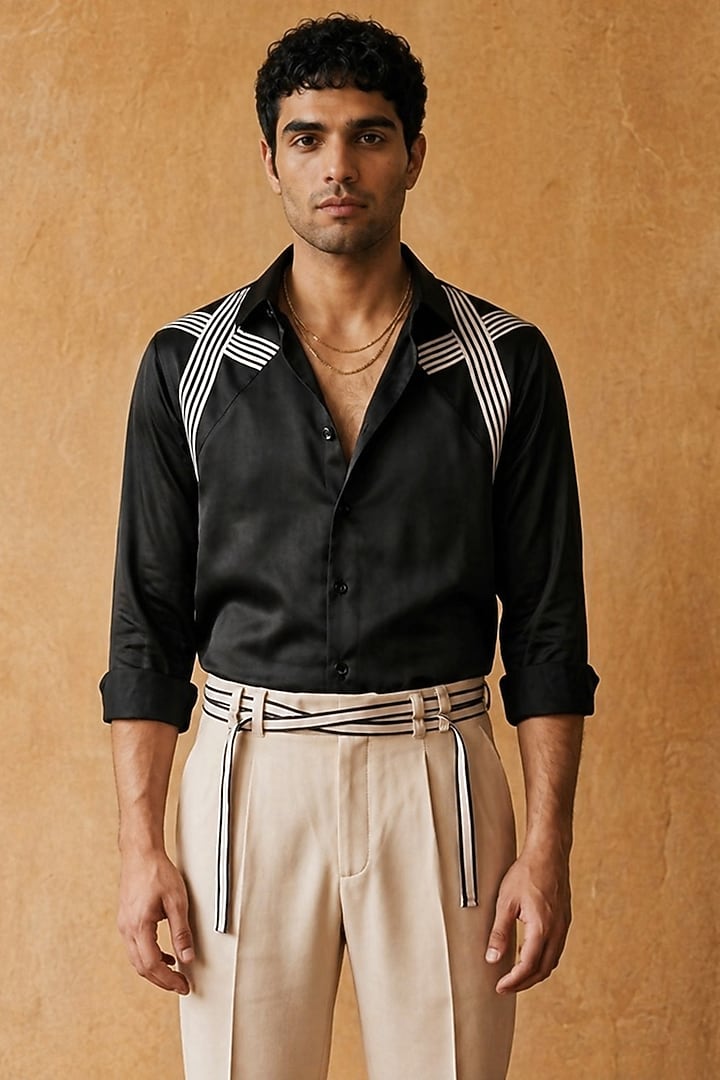 Black Polyester Summer Shirt by Rohit Doshi at Pernia's Pop Up Shop