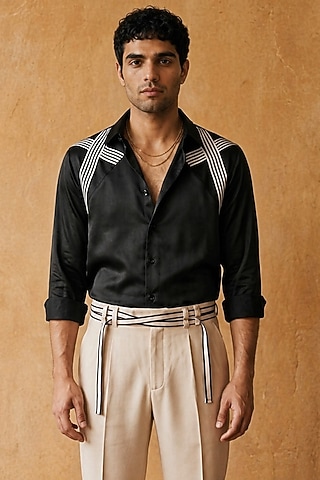 Black Polyester Shirt by Rohit Doshi