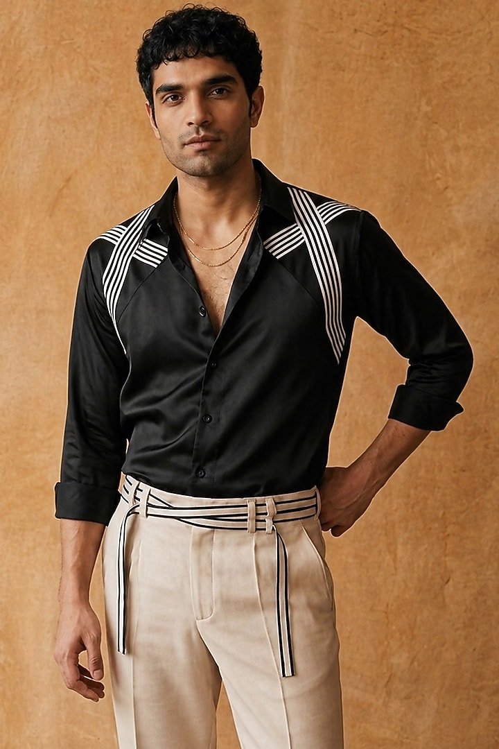 Black Polyester Summer Shirt by Rohit Doshi at Pernia's Pop Up Shop