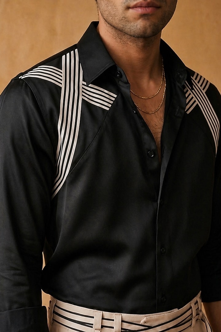 Black Polyester Summer Shirt by Rohit Doshi at Pernia's Pop Up Shop