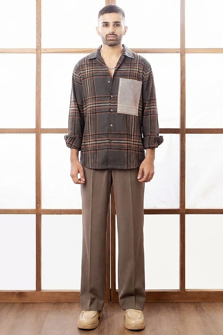 Grey Cotton Party Wear Shirt by Rohit Doshi at Pernia's Pop Up Shop