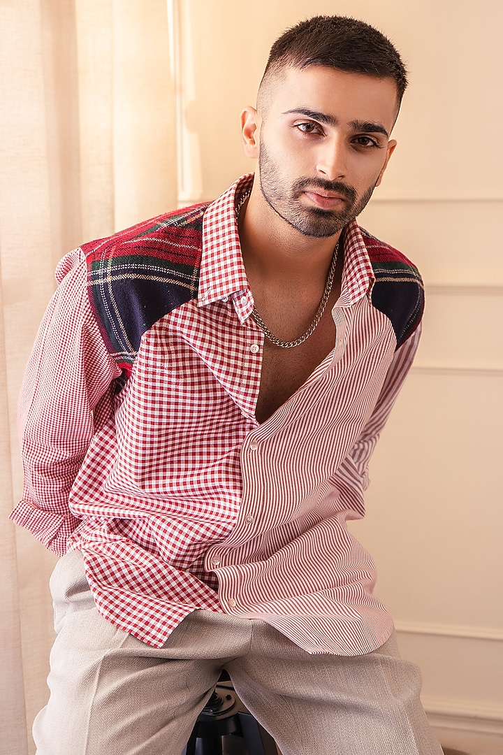 Red Cotton Party Wear Shirt by Rohit Doshi at Pernia's Pop Up Shop