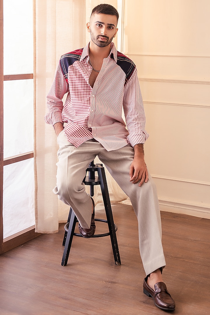 Red Cotton Party Wear Shirt by Rohit Doshi at Pernia's Pop Up Shop