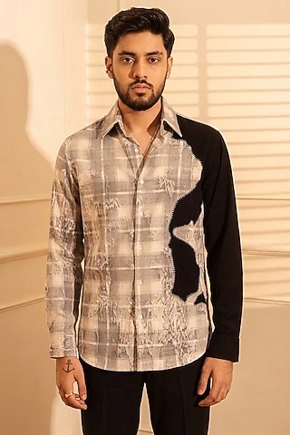 Grey Polyester Shirt by Rohit Doshi