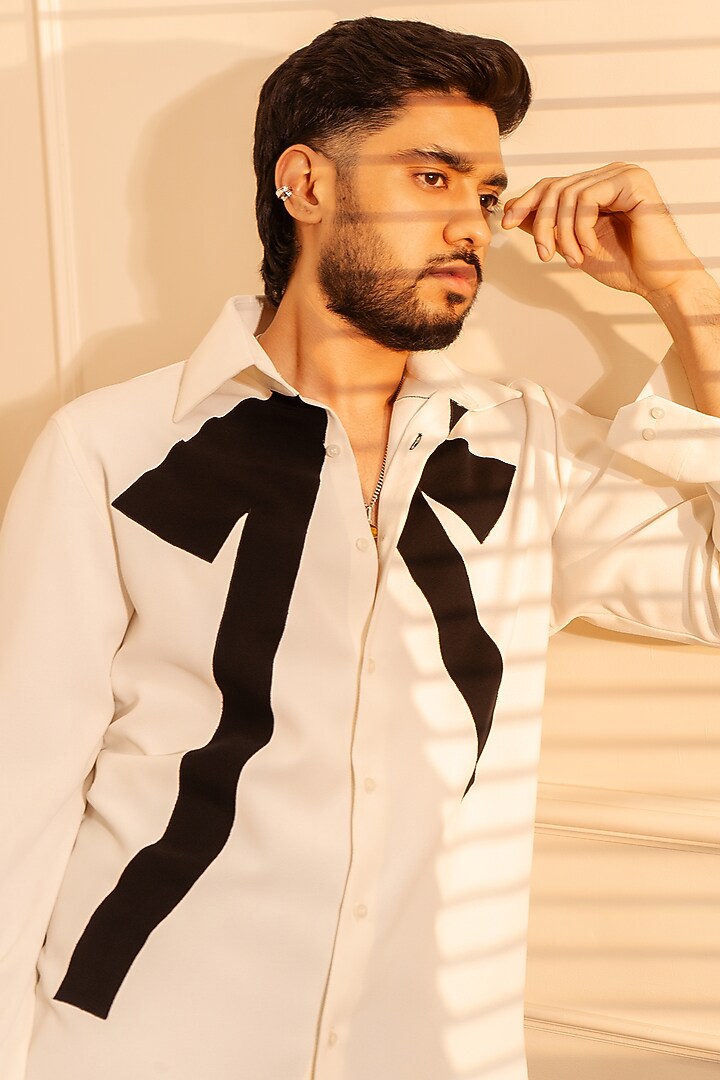 Off-White Poly Crepe Party Wear Shirt by Rohit Doshi at Pernia's Pop Up Shop