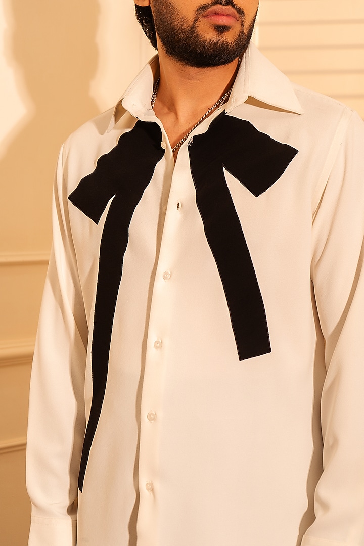 Off-White Poly Crepe Party Wear Shirt by Rohit Doshi at Pernia's Pop Up Shop