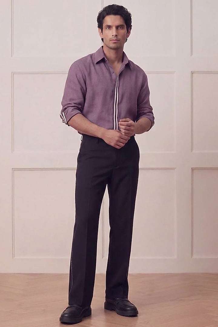 Mauve Polyester Party Wear Shirt by Rohit Doshi at Pernia's Pop Up Shop