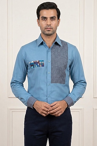 Cobalt Blue Cotton Shirt by Rohit Doshi