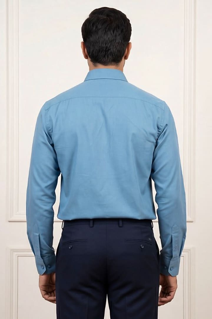 Cobalt Blue Cotton Party Wear Shirt by Rohit Doshi at Pernia's Pop Up Shop
